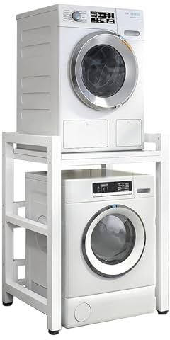 NWRYSM Washer Dryer Stand Stacking Kits Height Adjustable Tumble Dryer Stand Stacking Kits with 400KG Load Capacity Over Washer Storage Rack Unit for Front Loader Washing Machines (White, White Leg)