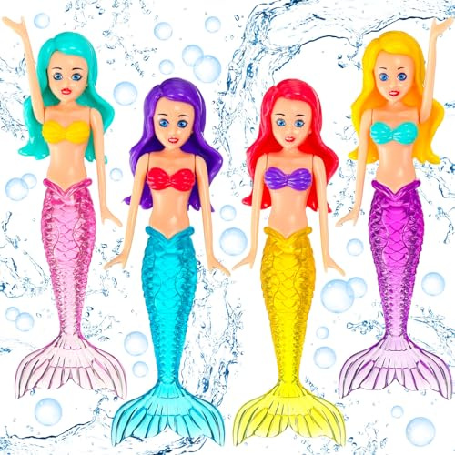 Civaner 4 Pieces Mermaid Dive Bath Toys Colorful Mermaid Pool Swimming Pool Games for Boys Girls Teens Adults(Classic Style)