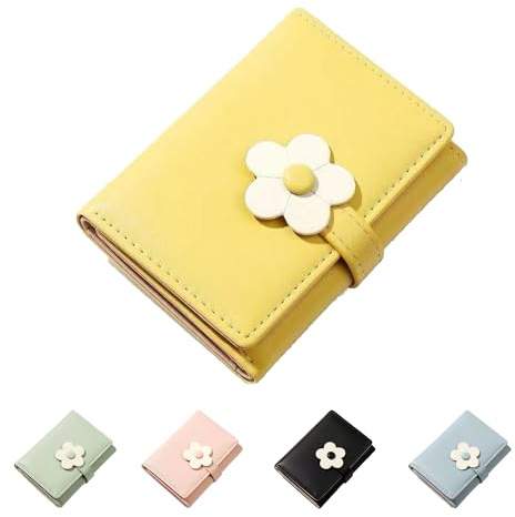 LZSXDWXY Portafoglio per ragazze e donne portafoglio tri-Folded fiori tasca contanti stampa fiori porta carte portamonete con finestra ID elegante giovane e carino, D-giallo, Taglia unica,