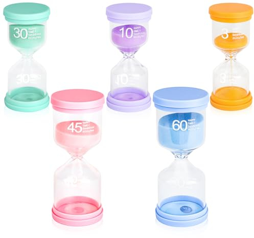 GHVACZS Sanduhren Set, 5 Farben Sanduhr, 3 10 30 45 60 Minuten Sanduhren, Geeignet für Zuhause, Klassenzimmer, Büro, Fitnessstudio