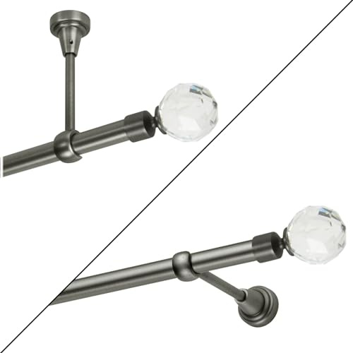 Gardinenstange 240 cm, 1-läufig, Antik Stahl, Vorhangstange mit Kristallkugel, für Wandmontage- oder Deckenbefestigung