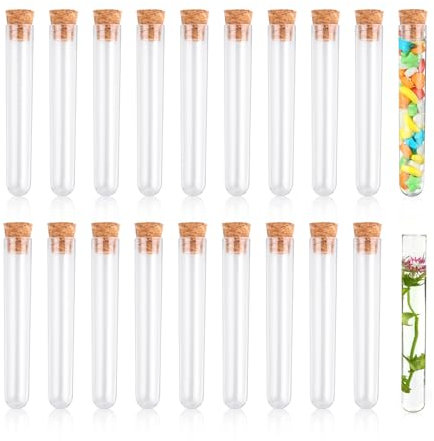 20 Stück Reagenzglas mit Korken,MXTIMWAN Reagenzgläser mit Korken,Kunststoff Transparent Reagenzglaser,Reagenzglas Vase,Reagenzgläser Klein für DIY,Blumen,Liquids,Spices,Bonbons,Laboratorien,12mm×75mm