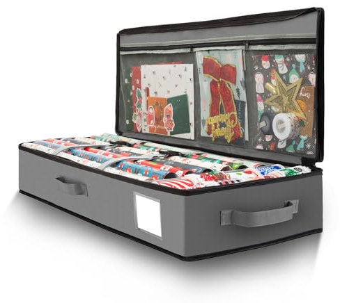 Cong.Lai Geschenkpapier Aufbewahrung: Aufbewahrungstasche für Geschenkpapier - Wasserdichtes 600D Oxford Gewebe - Geschenkpapierrollen Organizer mit Fächern 90x30x12cm Grau