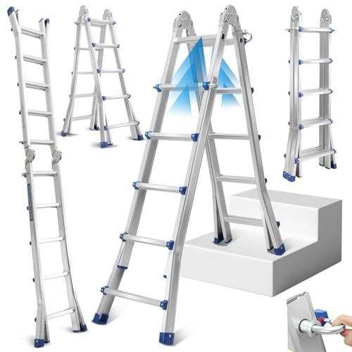 Fiqops Échelle télescopique multifonction 3 en 1 - 513 cm - Charge maximale : 150 kg - Échelle coulissante des deux côtés - Échelle d'escalier