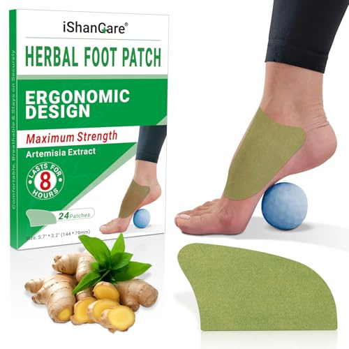 ishancare Foot Pain Relief Patches, 24Pcs Natural Warming Herbal Plaster Heat Patches, 8 Hours Deep Heating Extra Strength Joint Pain Relieving Patch for Knee, Foot, Back, Neck, Shoulder