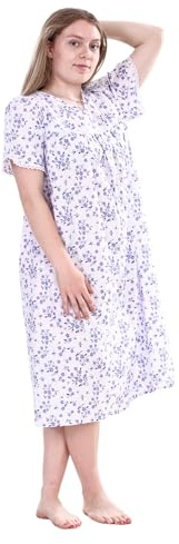 iTRONiK Ladies Floral Incontinence Open Back Nightie - Polycotton Hospital Nightdress for Maternity, Continence Problems & Easy Dressing UK Size 8-30
