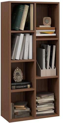 HOMCOM 3 Tier Bookshelf, Modern Cube Bookcase with 7 Open Storage Compartments, Freestanding Display Storage Unit for Living Room, Bedroom, Study, Walnut