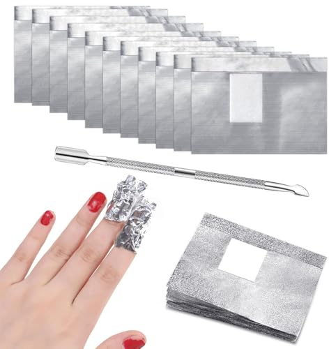 200 Pcs Foil Nail Wraps Aluminium Wraps Remover with Lint-Free Cotton Pads and 1pcs Cuticle Pusher for gel Nails,Nail Foil Wraps