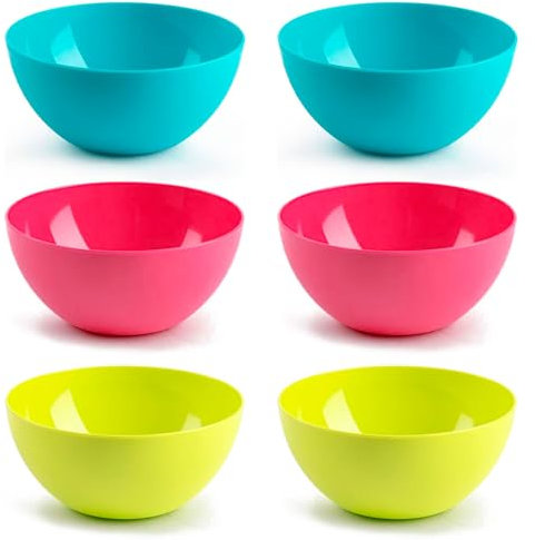 Acan Tradineur - Pack de 6 cuencos redondos de plástico, reutilizables, aptos para uso alimentario, microondas y congelador, fabricados en España - 17 x 8 cm - 1,2 litros - Color aleatorio