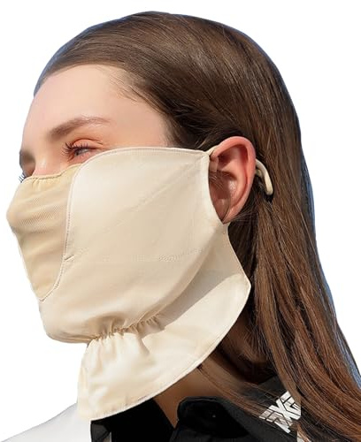 UPF 50+ Face Cover for Sun Protective Breathable Cooling UV Protection Half Face Scarf Cover Mask for Summer Outdoor Activities (Beige)