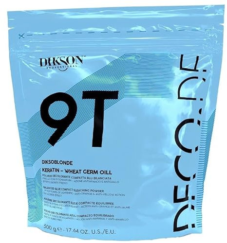Polvere Decolorante 9 Toni Compatta Blu con Cheratina e Olio di Germe di Grano, 9T Diksoblonde, 500g