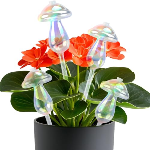 TMBMLPP Plant Watering Globes, 4 Pack Colorful Mushroom Self Watering Globes, Glass Watering Stake Watering Bulbs, Plant Water Feeder, Plant Self Watering Devices, for Indoor Outdoor Plants