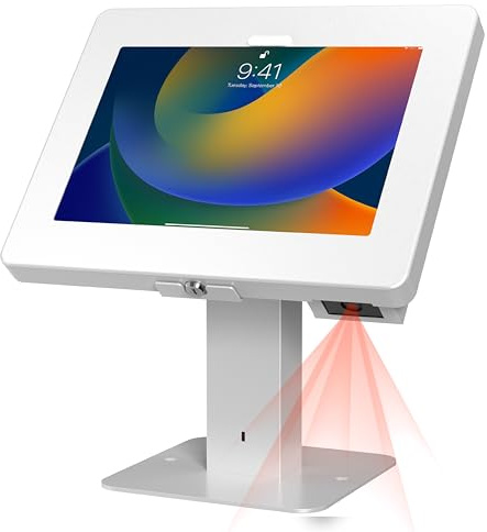 CTA Digital Sleek Rotating POS Desk Mount with Security Enclosure and Barcode Scanner for iPad 10th Gen A16, iPad Air 11 M3 & M2, Pro 11, Galaxy Tab A7 & More - White (PAD-RSDMPW2D)