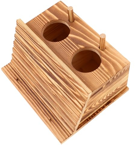 HOLIDYOYO Natural Solid Wood Parrot Nesting Box with Double Holes and Perch Rods Outdoor Weather-resistant Bird House for Breeding Conure Cockatiel Finch Insulated Sustainable Aviary Shelter