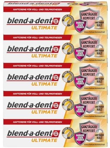 Blend-a-dent Ultimate crema adesiva per protesi totali e parziali, XXL, confezione da 5, Made in Germany, insapore (5 x 40 g)