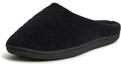 Dearfoams Womens Leslie Washable Memory Foam Terry Clog With Wide Widths Slipper, Black Multi, 9-10 Wide US