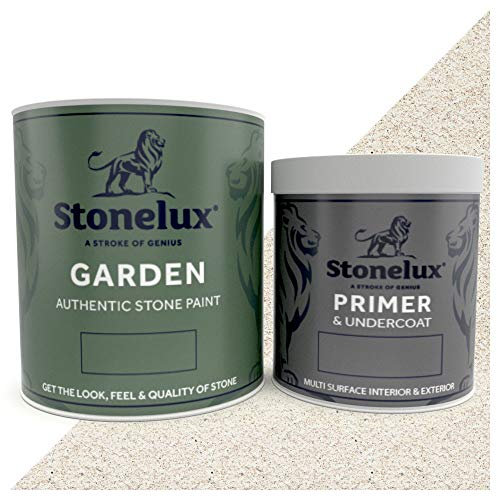 StoneLux® Garden Stone Coating - Stone Effect Garden Paint (1 Litre & 500ml Primer, LIMESTONE)