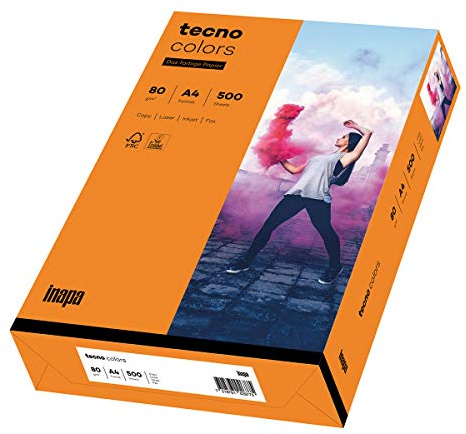 inapa farbiges Druckerpapier, buntes Papier tecno Colors: 80 g/m², A4, 500 Blatt, orange