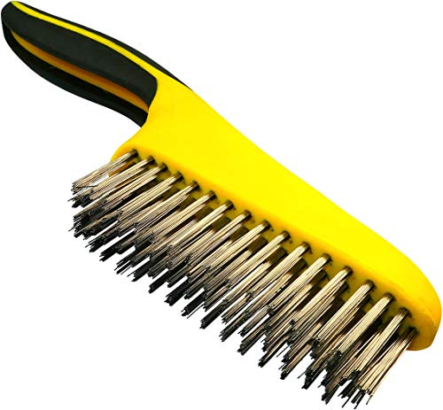 AERZETIX - C45952 - Brosse Métallique à 4 Rangées - Longueur 265mm - Fils d'Acier - Grattoir à Main - Manche en Plastique Bi-Matière - Outils de Nettoyage/Décapage/Ponçage/Soudage/Rouille/Abrasive