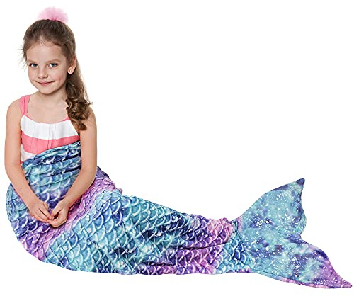 Catalonia Kids Mermaid Tail Blanket, Super Soft Plush Flannel Sleeping Snuggly Blanket for Girls, Galaxy, Fish Scale Pattern, Kids Gift Idea