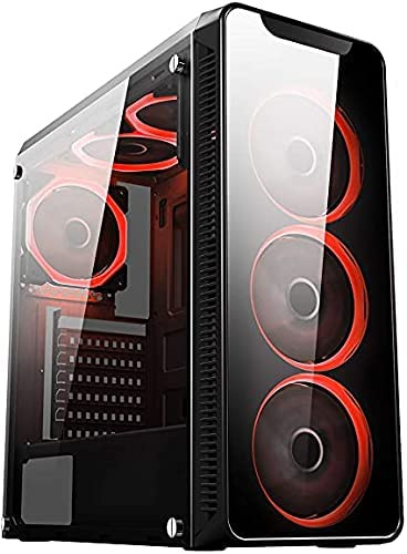 FCS Fast Gaming PC-datorpaket Intel Core i5 16 GB 1 TB 256 GB SSD Win10 GT710 WiFi Blaze PC spelfodral, Mid-Tower ATX, 6 Halo en-ring RÖD LED-fläktar, härdat glas USB 3.0 (8 GB + 1 TB)