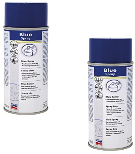 Kerbl Agrochemica Blue Spray | Confezione doppia | 2 x 400 ml | Protezione e cura per le zone della pelle molto stressate e sensibili negli animali | In caso di sdraiati sulle articolazioni
