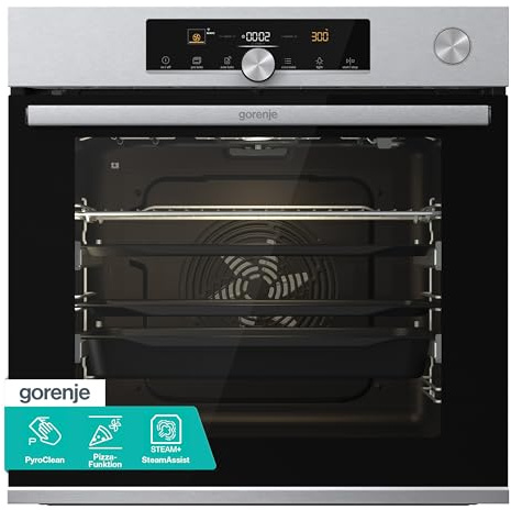 Gorenje OptiBake Advanced BPSA 6747 A08XWI Einbau-Backofen/WiFi Connected / 77L / Heißluft/Pyrolyse/AutoBake/Touch Bedienung/Bratenthermometer/SteamAssist/PizzaMode 300°C/Inox, Edelstahl
