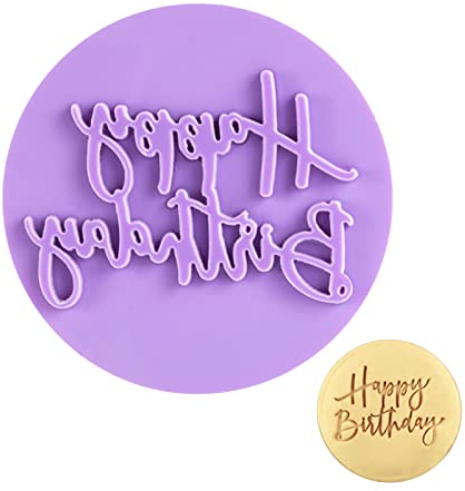 AWAVM Purple Round Birthday Cookie Mold, Happy Birthday Cookie Acrylic Baking Mold, Party Cookie Baking Decorating Tool, Embossed DIY Baking Tool