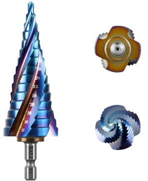 SALI Hss Stufenbohrer [Φ4-32mm,15 Stufen] Vier Spiralnuten Stufenbohrer,Scharfe Kegelbohrer für Metall, Edelstahl, Kunststoff, Holz(HSS Co)