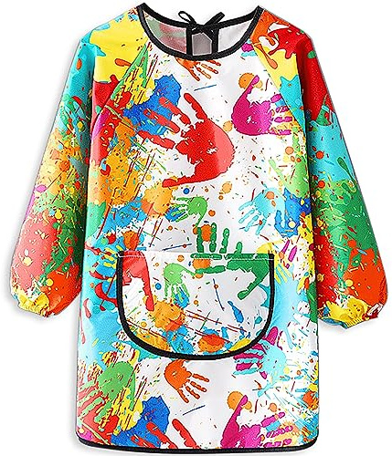 MINIQ Kids Art Smock,Waterproof Painting Apron Artist Smocks with Pocket Long Sleeves for Age 8-14