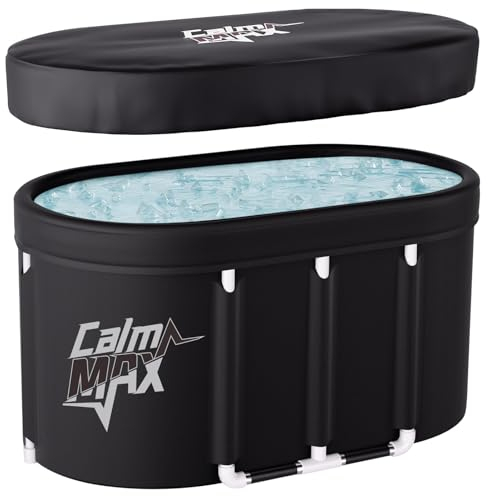 CalmMax Oval Ice Bath Tub with Lid for Athletes 492L Portable Cold Plunge Tub for Cold Water Therapy 5 Layers Ice Baths at Home Outdoor Gym - 105cm Long