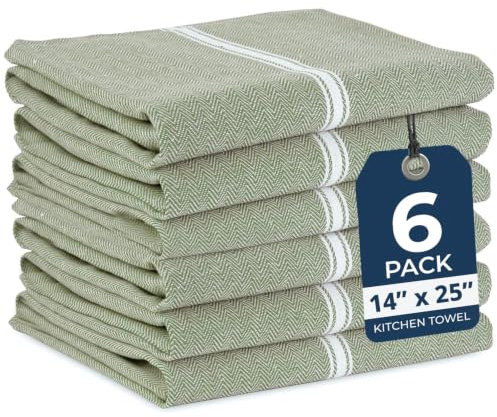 LANE LINEN Dish Towels for Kitchen 100% Cotton Absorbent Lint-Free 6 Pack