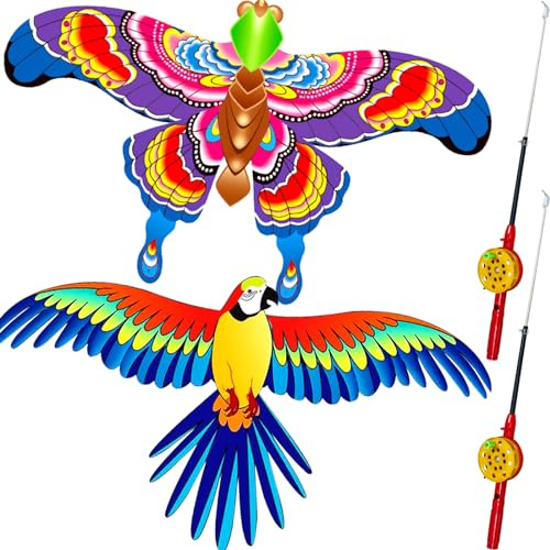 Touch the sky Innovative Mini Fishing Rod Kite for Children & Adults, Realistic Dynamic Modeling and Easy to Fly in Breeze, Excellent Outdoor Games and Activity Toys, Suitable for Beginners.