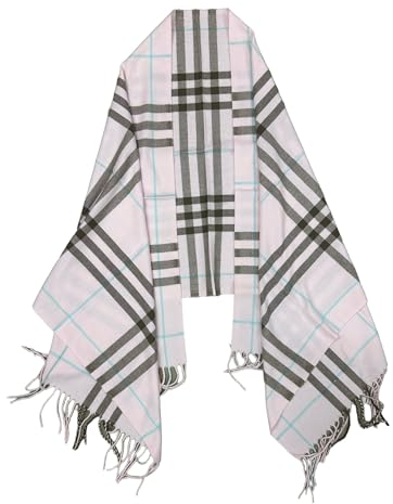 KARMA.DIEM Karierter Schal - Cashmere Merino Mix - Super Weich - 180x65cm - Unisex - Pashima/Stola/Extra Breit für Mann & Frau (Rosa)