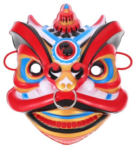 ifundom Masque de Danse du Lion Chinois Traditionnel en 3D, Accessoire de Déguisement Réaliste pour Fête du Nouvel An et Cosplay, Bande Élastique, Plastique Léger, Rouge