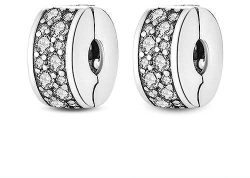 RMMY Silver Pavé Clip Stopper Charms 2pcs Ciondolo per Bracciale Collana Regalo per la Festa Della Mamma per le Donne perline in Argento 925 con Gioielli di Zirconia