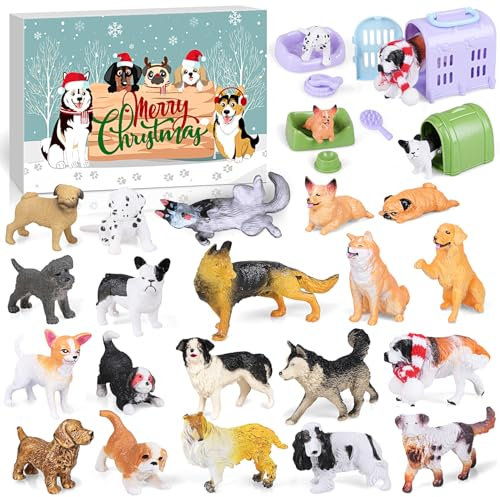 iZoeL Animal Advent Calendar 2024 Dogs Advent Calendar for Kids Toddlers Toys Advent Calendar for Dog Lover Realistic Dog Figurines Animal Christmas Calendar Toys Countdown Calendar for Boys Girls