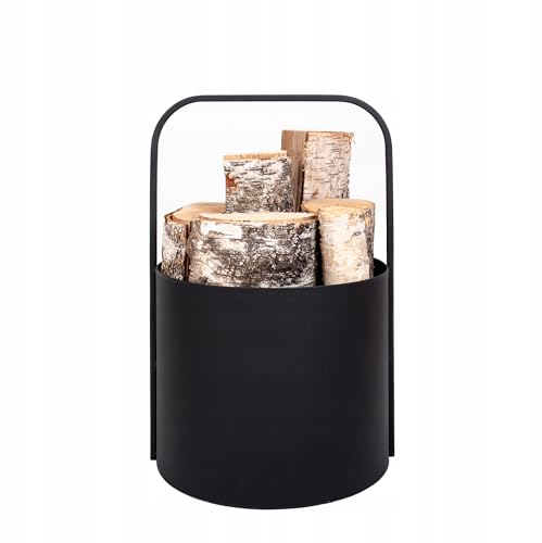 Kapaga - Holzkörbe, Kaminholzkorb aus Metall ⌀ 35 cm, Holzlager innen, Geschweißt - Sofort einsatzbereit, Pulverbeschichtet, Stabiler Holzständer, Feuerholzkorb, Brennholzkorb﻿ - Schwarz