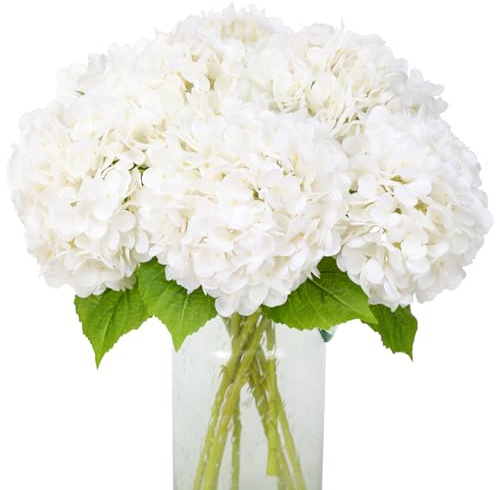 JUSTOYOU Hydrangea Flowers Artificial,3 PCS Single Long Stem Realistic Hydrangeas Flower, 19.6Inch Large Real Touch Fake Hydrangeas Flower Bouquets for Wedding Home Party(White Hydrangea Flowers)