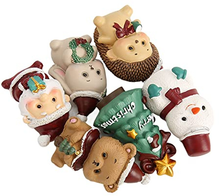 6 st mini julfigurer harts söt djurstil jul miniatyrfigurer för dekoration vibbar