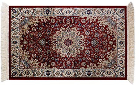 SaRani Alfombra clásica oriental con flecos dorados, decoración azul, burdeos y verde (burdeos, 67 x 210 cm)