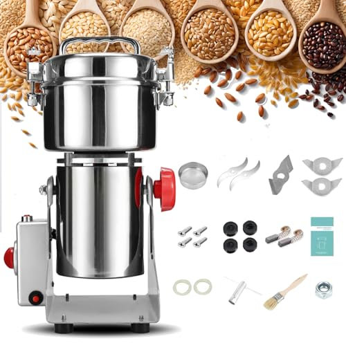 Moulin à Grains électrique, Broyeur à Grains Commercial 3000 W, Machine à Poudre De Grande Capacité, Pulvérisateur en Acier Inoxydable, avec Protection Contre Les Surcharges, Moulin à épices 1500g