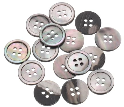 sourcing map 15 Pcs Natural Shell Buttons, 4 Hole Mother of Pearl Buttons 15mm Sewing Buttons Sewing Craft Buttons for Shirt Sewing DIY Crafts Decoration, Black/Silver
