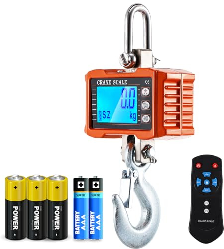 CGOLDENWALL Digitale Kranwaage 1000kg/2200lb, Industrielle Hängewaage mit Umschaltbarem kg/lb/N, LCD-Hintergrundbeleuchtung - Hebezeug-Hakenwaage Ideal für Bauernhöfe, Jagd und Viehzucht