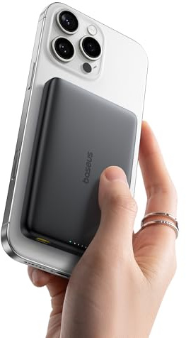 Baseus Picogo Power Bank, Ultra Slim 10000mAh Magsafe Powerbank Qi2 Certified, 15W Wireless Charging, PD 27W, Mini Wireless Magnetic Battery Pack with USB C Cable for iPhone 16/15/14/13/12, Black