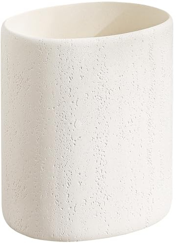 WUUAHOME Trash Can, 1.6 Gallon Small Bathroom Trash Can, Simple Oval Stone Look Garbage Bin, Decorative Waste Basket for Kitchen Office, Home Decor, Bedroom, Living Room White