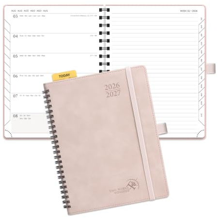 POPRUN Academic 2026-2027 Diary A5 Week to View Spiral with Note Page | 16.4x21.8cm, Soft Cover 26/27 Mid Year Weekly Planner & Notebook in One, Monthly Tab, 80GSM Paper (Pink)