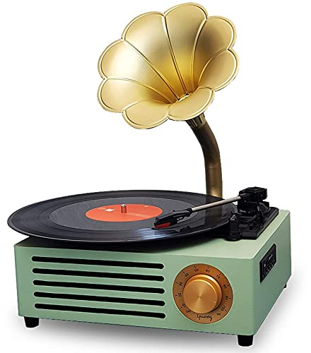 CLSDRZC Giradischi Retro Vintage Stile Classico Fonografo Grammofono Supporto per Lettore in Vinile Audio da 35 mm Bluetooth 42 Aux-in/USB FL