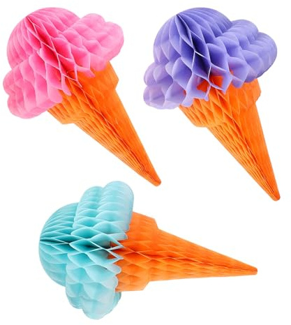 Beavorty Decorazioni per Festa Estiva Palline Gelato a Forma di Nido d'Ape in Carta e Metallo, Set 3 Pezzi per Arredamento Hawaiano e Feste Tema Gelato Colore Casuale