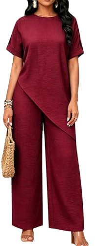 MINTLIMIT Women's 2 Piece Outfits Short Sleeve Irregular Top Wide Leg Long Pants Sets Summer Casual Outfits Matching Sets